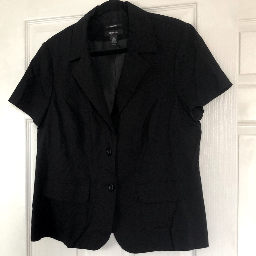 Style and co suit jacket short sleeve 16 stretch black